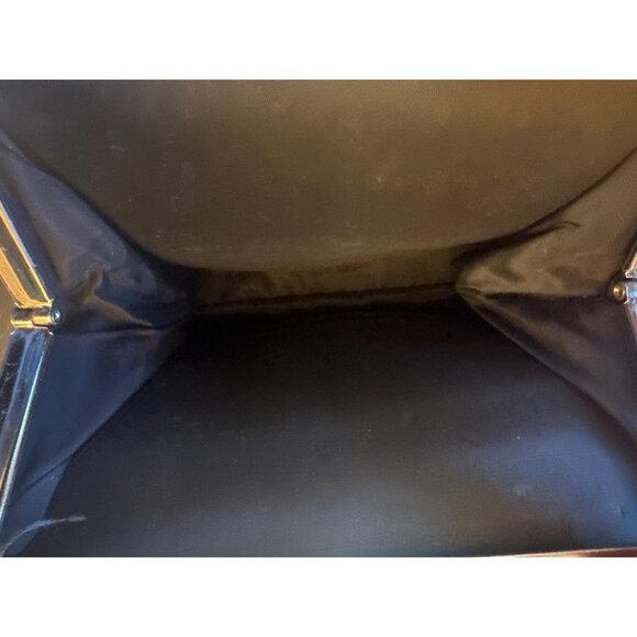 Vintage Black Satin Clutch Purse With Chain Handle & Rhinestone Clasp - Picture 4 of 4